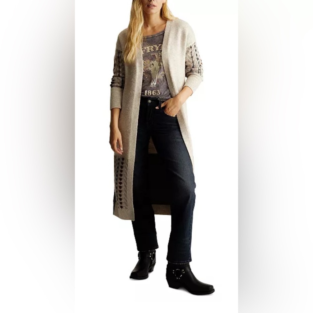 Frye Long Printed Jacquard Print Cream Knit Sweater